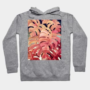 Monstera Love in Magenta and Coral - oil painting Hoodie